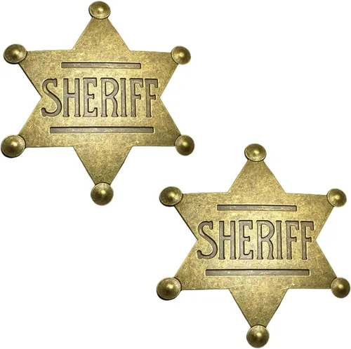 Paquete de 2 insignias de Sheriff Mental Western de 2.6 pulgadas, insignia de policía de metal, insignia de estrella de policía del viejo oeste,