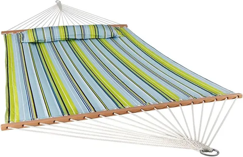 Miniatura 10 de Hamaca Sunnydaze acolchada, de tela doble, para 2 personas, Tradicional, Azul claro Azul y Verde