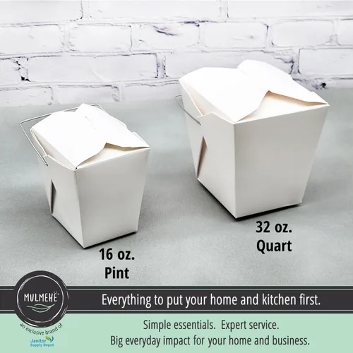 Miniatura 4 de MULMEHË Chinese Take Out - Cajas de comida de tamaño cuarto de galón, mango de alambre de metal, color blanco, 32 onzas, paquete de 40