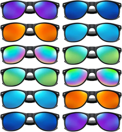 Matcheck Paquete de 12 lentes de sol con lentes de espejo para niños, lindos lentes clásicos, regalos de fiesta para niños y niñas, accesorios de