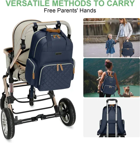 Miniatura 6 de Mochila para pañales con cambiador, organizador de bolsas de pañales para mamás, papás, bolsas cambiadoras grandes para bebés Azul