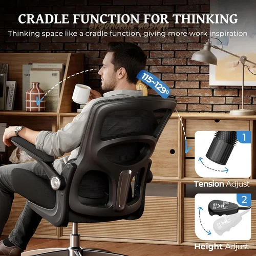 Miniatura 6 de Silla ergonómica de oficina – Silla de escritorio de oficina con soporte lumbar ajustable – Silla cómoda de malla con brazos abatibles – Sillas
