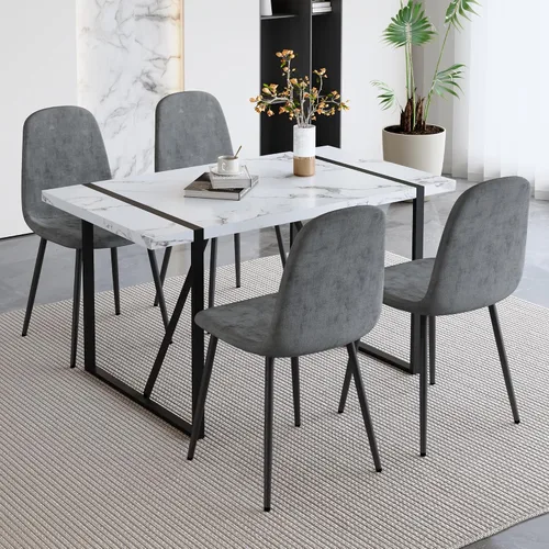 Miniatura 23 de Juego de mesa de comedor UELKS para 4, juego de mesa de cena para 4, mesa de cocina de 55'' y sillas de gamuza con tela de napa, juego de 4, juego