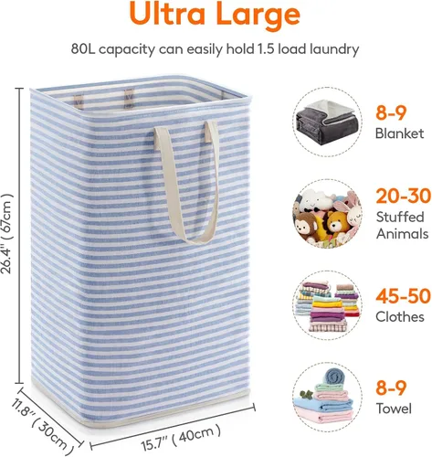 Miniatura 3 de Lifewit Cesta de Ropa Sucia Grande Plegable, Cesta de Ropa Independiente Impermeable con Almacenamiento y Asas de Fácil Transporte para Ropa en Azul