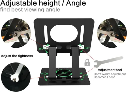 Miniatura 7 de Soporte para tablet para escritorio, con base de metal giratoria de 360°, soporte de doble varilla ajustable multiángulo, accesorios de oficina