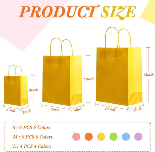 Miniatura 2 de Qilery Paquete de 16 bolsas de regalo arcoíris con asas, varios tamaños, bolsas de papel multicolor con papel de seda para cumpleaños, baby showers