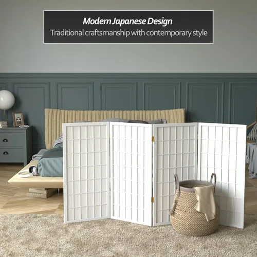 Miniatura 2 de Biombo portátil simple de 3 pies Biombo Shoji para dividir una cuarto, clásico diseño japonés, 4 tamaños y 6 colores, Madera, Blanco