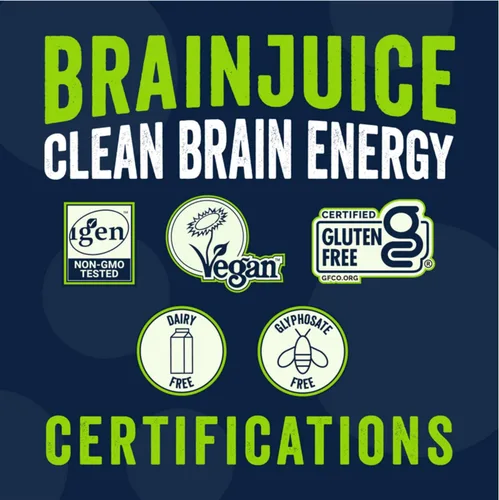Miniatura 5 de BrainJuice Disparo de apoyo cerebral, suplemento sin gluten para energía y concentración, bebidas saludables con Alpha GPC, vitamina B, 2.5 onzas