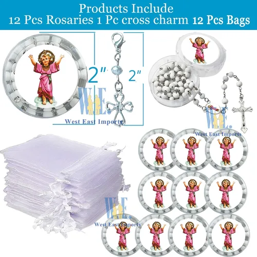 Miniatura 2 de Divino Nino Divino Niño Jesús Perfumado Rosario (12 PCS) Recuerdos de presentacion de 3 años Bautismo Party Favor Baby Jesus (blanco)