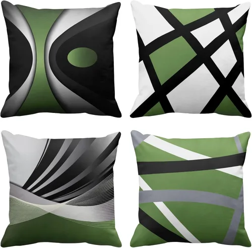 Miniatura 15 de Emvency - Juego de 4 fundas de almohada decorativas modernas con rayas abstractas en rojo, gris, negro y blanco, acrílico, gris audaz, fundas