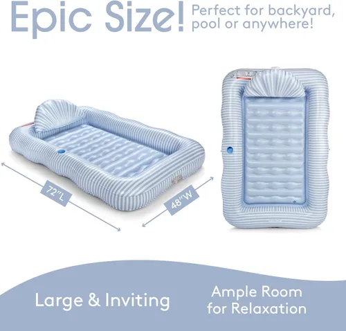 Miniatura 7 de FUNBOY Tanning Pool Lounger Float, XL 72'' x 48'' Pool Float with Custom Pillow and Large Cup Holder, Perfect for Pool or Backyard. Azul