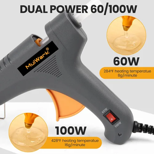 Miniatura 3 de Mulwark Kit de pistola de pegamento caliente de tamaño completo – Juego de pistola de pegamento industrial de alto rendimiento de doble potencia