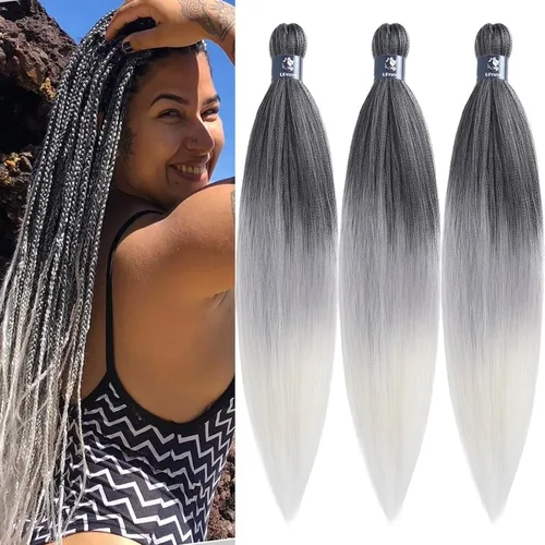 Miniatura 56 de pelo trenzado preestirado marrón, pelo trenzado Kanekalo, pelo trenzado preestirado de 26 pulgadas, 6 paquetes plegados, textura Yaki, extensiones