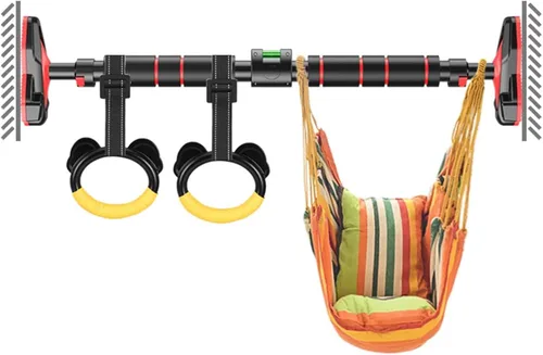 Barras de dominadas portátil horizontal, seguro antideslizante para puerta corredor colgante equipo de fitness, con anillo y columpio para niños,