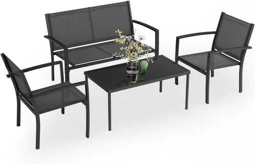 Greesum Juego de muebles de patio de 4 piezas, juegos de conversación al aire libre para patio, césped, jardín, junto a la piscina con una mesa de