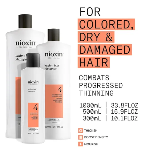 Miniatura 3 de Nioxin System 4 Champú Espesante para Cuero Cabelludo + Cabello para Cabello Teñido, Seco y Dañado con Adelgazamiento Progresivo Mantiene