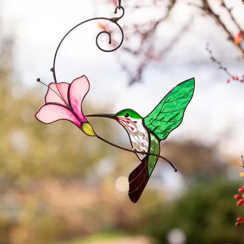 Miniatura 9 de Colgante de ventana de vidrio de colores multicolor Colibrí hecho a mano Atrapasol de vidrio auténtico Colgantes de ventana de vidrio pintado único