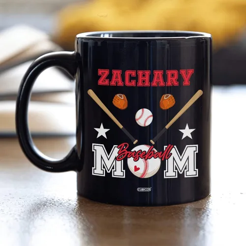 Miniatura 4 de CUBICER Taza de café de cerámica negra personalizada, tazas de béisbol para mamá, con nombre personalizado, tazas grandes, regalos de cumpleaños
