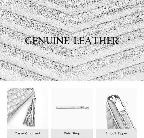 Miniatura 3 de befen Cartera acolchada de cuero genuino para mujer, con cremallera RFID alrededor de diseñador, cartera