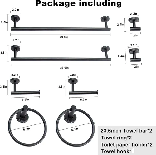 Miniatura 2 de Juego de 8 toallas de baño, incluye 2 toallas de 23.6 pulgadas, 2 ganchos para toallas, 2 anillos de toalla, 2 soportes para papel higiénico