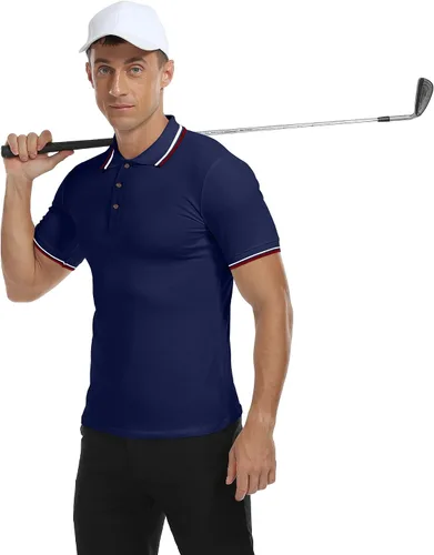 Miniatura 6 de MLANM Men's Polo Regular-Fit Quick-Dry Golf Striped Short Sleeve Collared T-Shirts