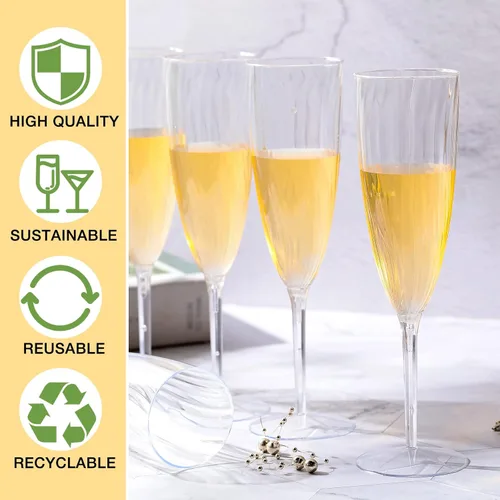 Miniatura 4 de Gerrii Copas de champán de plástico desechables, copas de champán transparentes, ideales para el hogar, uso diario, boda, tostado, bebida