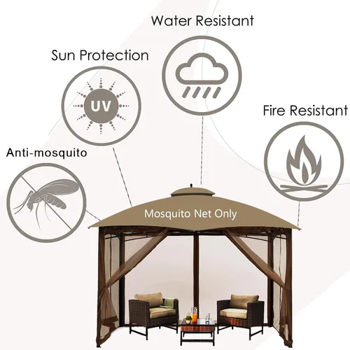 Miniatura 5 de Mosquitera Universal de Repuesto para Gazebo – Hugline 10' x 10' Pantalla de Malla para Exteriores de 4 Paneles con Cortina Lateral con Cremallera