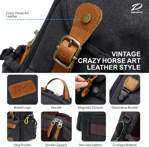 Miniatura 7 de Padwa Lifestyle Mochila negra para cámara – Bolsa profesional para cámara DSLR y UAV, mochila de lona antirrobo para cámara con cubierta