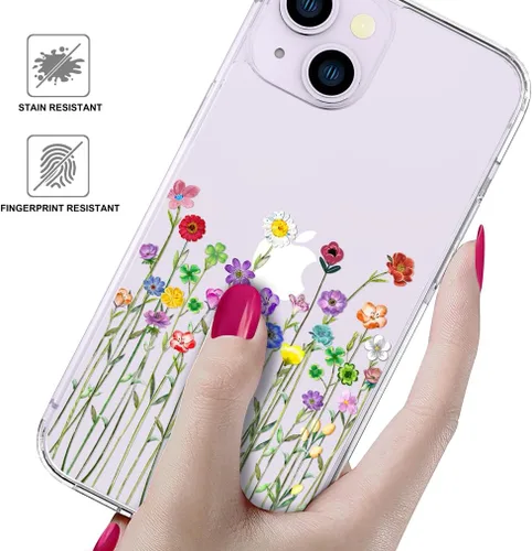 Miniatura 5 de Compatible con iPhone 14, funda transparente y bonita para mujeres y niñas, diseño floral, diseño floral femenino, funda para teléfono 14