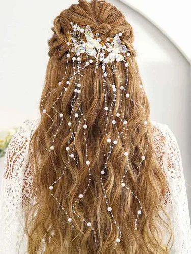 CASDRE Mariposas novia boda pelo vid plata perla novia diadema diadema Rhinestone accesorios para el cabello para mujeres y niñas