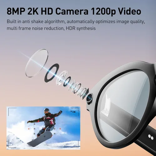 Miniatura 4 de Lentes inteligentes AI con cámara, lentes de cámara 2K, lentes de grabación de video de 12 MP, traducción en tiempo real, asistente de voz AI, gafas