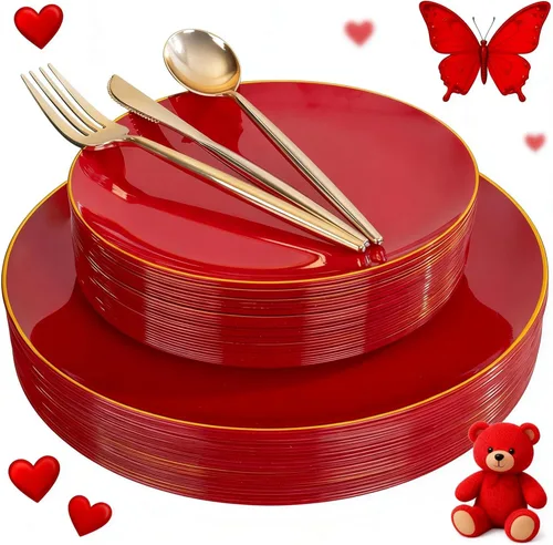 Miniatura 8 de I00000 150 PIEZAS Platos Desechables Dorados Cubiertos, Juego de Vajilla con Purpurina Dorada Incluye 25 Platos de Cena 10.25'', 25 Platos de Postre