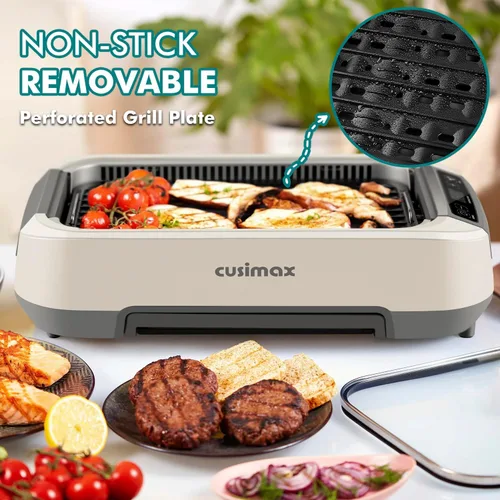 Miniatura 6 de CUSIMAX - Parrilla eléctrica sin humo, parrilla eléctrica coreana de 1500 W con pantalla inteligente LED y tapa de vidrio templado, placa