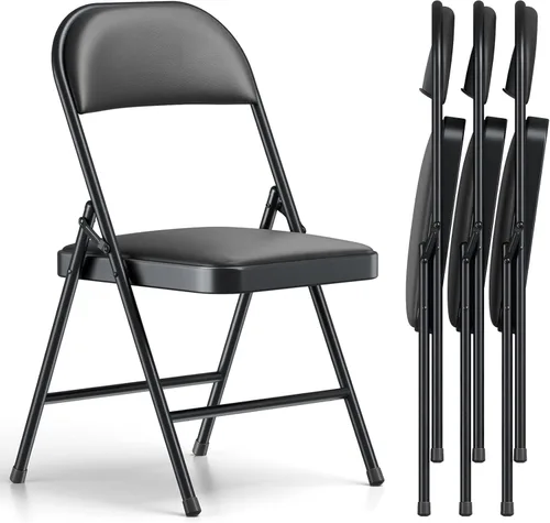 Miniatura 29 de Paquete de 2 sillas plegables, sillas plegables acolchadas de piel sintética para exteriores e interiores, asiento comercial de metal plegable