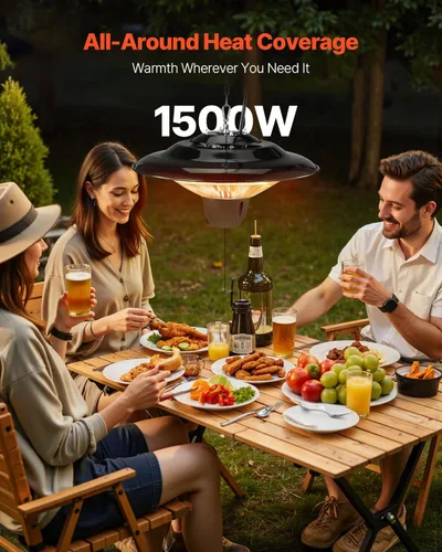 Miniatura 3 de VEVOR Calentador de patio colgante, calentador infrarrojo eléctrico de 1500 W, protección IP34 con cable de tracción de 23.6 pulgadas y cadena