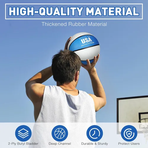 Miniatura 5 de Libima 4 piezas de baloncesto de goma con bomba de tamaño oficial para interiores y exteriores, juego de baloncesto, práctica, entrenamiento