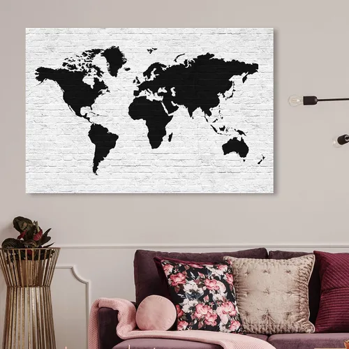 Miniatura 4 de The Oliver Gal Artist Co. Maps - Lienzo decorativo para pared, diseño de ladrillo limpio Mapamundi, decoración del hogar, 45 x 30 pulgadas, negro