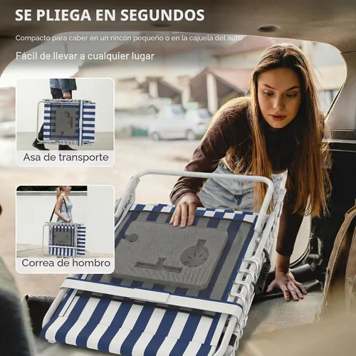 Miniatura 7 de Outsunny Silla bronceadora con agujero frontal, mesa auxiliar, sillón reclinable plegable de 5 posiciones, tumbona reclinable, correas de transporte
