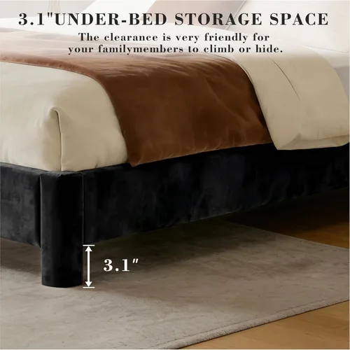Miniatura 5 de Vipbear Base de cama de tamaño matrimonial con heaboard, marco de cama tapizado de terciopelo de lujo con soporte de listones de madera, bajo
