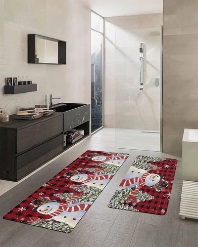 Miniatura 2 de Tapete de baño con diseño de muñeco de nieve y copo de nieve para bañera, antideslizante, de secado rápido y absorbente, tierra de diatomeas