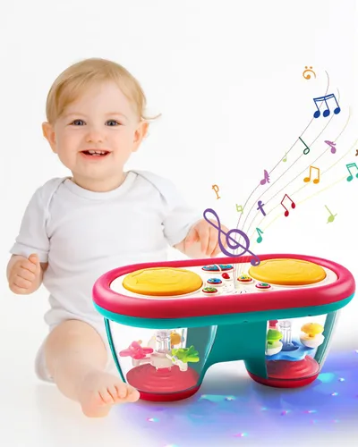 Juguetes para bebés de 6 a 12 meses, instrumentos musicales de tambor, juguetes giratorios con luz para niños de 12 a 18 meses, juguetes para el