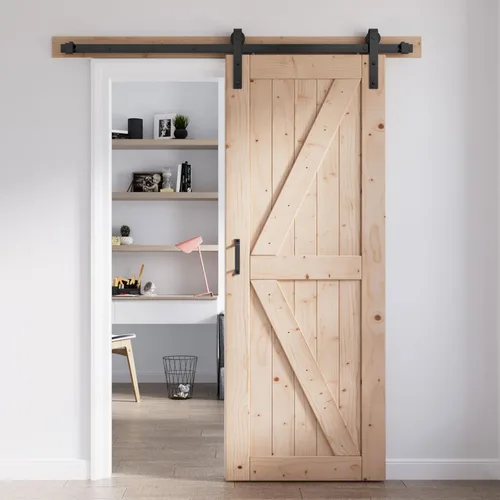 Miniatura 27 de FREDBECK - Puerta de granero de madera de 48 x 84 pulgadas con kit de herrajes para puerta de granero de 8 pies incluido, forma K, panel de abeto