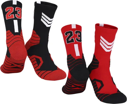 Miniatura 41 de 2 pares de calcetines de baloncesto para hombres y niños, equipo de baloncesto con número de la suerte, calcetines de estrella para niños y adultos