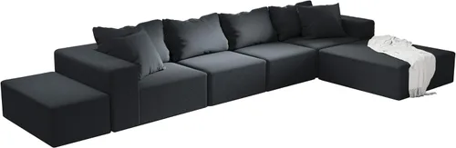 Miniatura 6 de Sofá interior minimalista, sofá de nube tapizado de combinación gratuita, sofá modular de chenilla con almohadas, cómodo para sala de estar, Negro