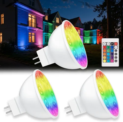 Bombilla LED MR16 que cambia de color, 4 W, MR16, bombillas LED que cambian de color, 12 V Gu5.3, base bi-pines, blanco cálido+15 colores múltiples
