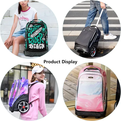 Miniatura 27 de NEW TILAMI Mochila con ruedas de 19 pulgadas con bolsa de almuerzo para niñas y niños, mochila para laptop con ruedas, bolsa de mano duradera