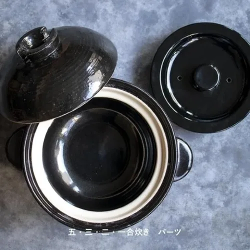Miniatura 2 de Nagatani Seitou ACT-03 Hase-en Kamado-san - Olla de barro para 2 cocineros de arroz, fabricada en Japón (con cuchara de arroz, receta) diámetro 8.5