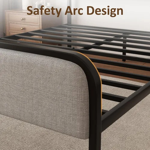 Miniatura 5 de Sismplly Base de cama tapizada de tamaño matrimonial con cabecero y estribo curvos, listones de metal resistente, almacenamiento debajo de la cama