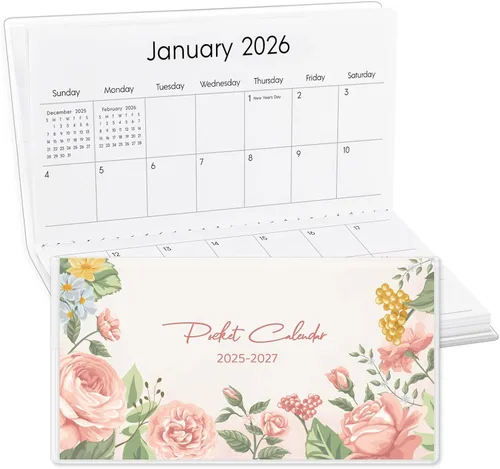 Miniatura 10 de Calendario de bolsillo 2025-2026, calendario de bolsillo de fase lunar 2025-2026 para bolso, planificador mensual con cubierta de PVC