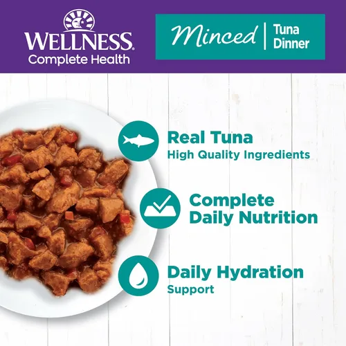 Miniatura 2 de Wellness Complete Health - Alimento húmedo picado para gatos adultos, natural, rico en proteínas, sin granos, 5.5 onzas, paquete de 24, (Tuna Entrée)